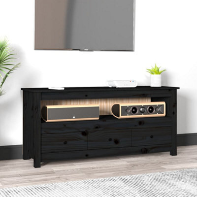 Berkfield Tv Cabinet Black 114X35X52 Cm Solid Wood Pine - image 1