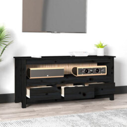 Berkfield Tv Cabinet Black 114X35X52 Cm Solid Wood Pine - thumbnail 3