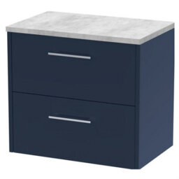 Balterley Winshill Contemporary 2 Drawer Wall Hung Vanity Unit With Laminate Worktop, Dark Blue, 600mm