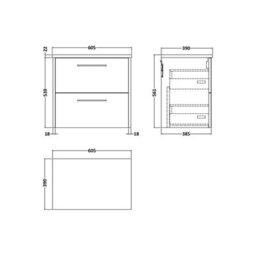 Balterley Winshill Contemporary 2 Drawer Wall Hung Vanity Unit With Laminate Worktop, Dark Blue, 600mm - thumbnail 2