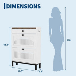 White Slim Shoe Cabinet With 2 Flip Drawers For 16 Pairs Of Shoes - thumbnail 2