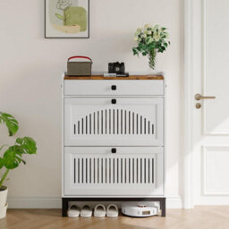 White Slim Shoe Cabinet With 2 Flip Drawers For 16 Pairs Of Shoes - thumbnail 6