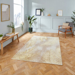 Beige/gold Nature Print Luxurious Modern Easy To Clean Rug For Living Room Bedroom And Dining Room-120Cm X 170Cm - thumbnail 1