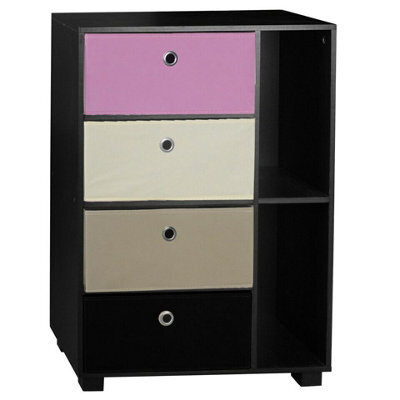 Urbn-Living Urbnliving Height 84Cm Wooden 6 Section Black Bookcase With Black And Pink Drawer - image 1