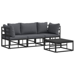 Walplus Garden Sofa Set With Cushion 4 Pcs Black Aluminium - thumbnail 2