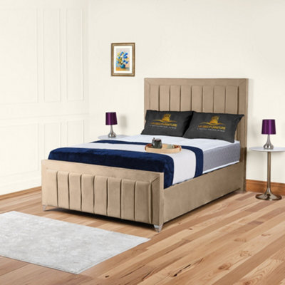 UKBEDFURNITURE Sierra Beige Plush Valvet Upholstered Bed Frame Only - Slatted Base - 48 Inch Headboard - image 1