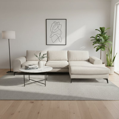 Abakus Direct Venice Chenille Corner Sofa In Cream Right Facing With Deep Seats And Extra-Wide Padded Arms - image 1