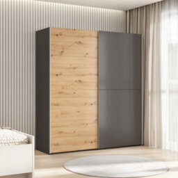 Heze Furniture Sonya 2 Door Sliding Wardrobe In Graphite & Artisan Oak - thumbnail 1