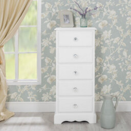 Statement Furniture Romance True White 5 Drawer Tallboy With Crystal Handles - thumbnail 1