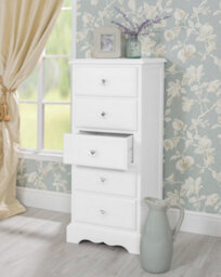 Statement Furniture Romance True White 5 Drawer Tallboy With Crystal Handles - thumbnail 2