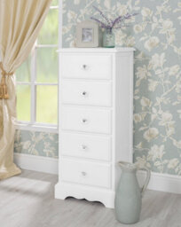 Statement Furniture Romance True White 5 Drawer Tallboy With Crystal Handles - thumbnail 3