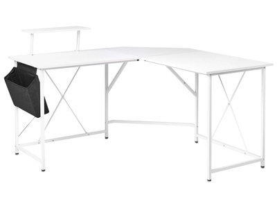 Wyld And Coco Novaline L-Shaped Corner Desk, White Mdf Top, Powder-Coated Iron Legs, Side Pocket - image 1