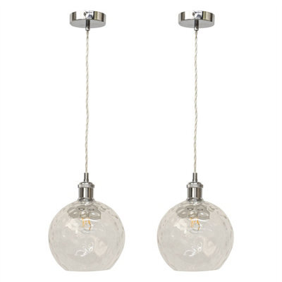 First Choice Lighting Set Of 2 Barnum - Clear Dimple Glass Globe Chrome Retro Pendants - image 1