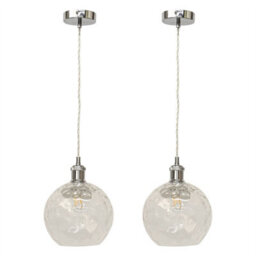 First Choice Lighting Set Of 2 Barnum - Clear Dimple Glass Globe Chrome Retro Pendants - thumbnail 1
