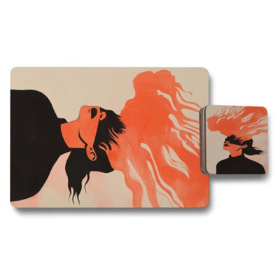 Benjamin Tate Design Placemat Coaster Set With Wooden Backing, Abstract Orange And Black Artwork, Limited Edition - image 1