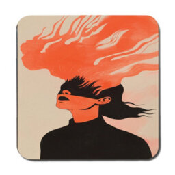 Benjamin Tate Design Placemat Coaster Set With Wooden Backing, Abstract Orange And Black Artwork, Limited Edition - thumbnail 3