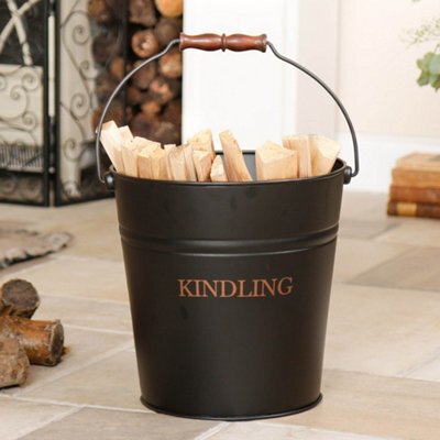 Dibor Traditional Black And Copper Fireside Coal, Log Storage And Kindling Bucket Basket - image 1