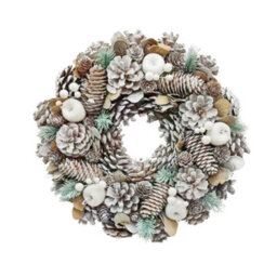 Urbn-Living Urbnliving 25Cm Frosted White Christmas Wreath Festive Decoration With Jute Hanger Traditional Pinecone Décor - thumbnail 5