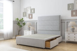 "Sloomy Texas Silver Plush Divan Bed Base 2 Drawers Same Side With 54"" Floor Standing Headboard 4' Small Double" - thumbnail 4