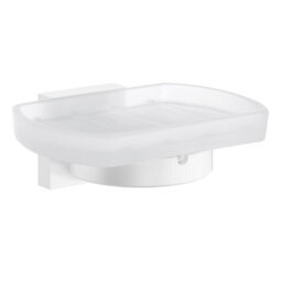 Smedbo Frosted Glass Soap Dish Tray And Matt White Wall Mounted Holder With Concealed Screws For Bath Shower Bathroom