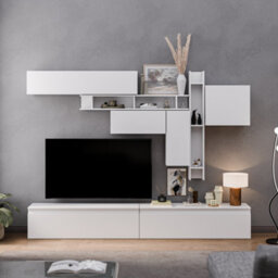 Decorotika Milano Moduler Modern Tv Unit Wall Mount Customizable Layout High Gloss White - thumbnail 1