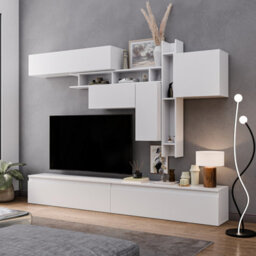 Decorotika Milano Moduler Modern Tv Unit Wall Mount Customizable Layout High Gloss White - thumbnail 2