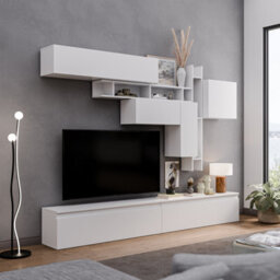 Decorotika Milano Moduler Modern Tv Unit Wall Mount Customizable Layout High Gloss White - thumbnail 3