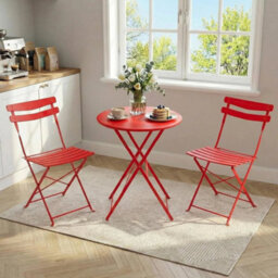 3 Piece Folding Patio Bistro Table And 2 Chair Outdoor Patio Furniture Set Metal - thumbnail 4