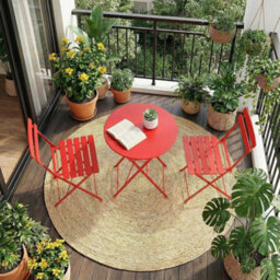 3 Piece Folding Patio Bistro Table And 2 Chair Outdoor Patio Furniture Set Metal - thumbnail 3