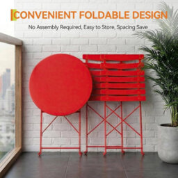 3 Piece Folding Patio Bistro Table And 2 Chair Outdoor Patio Furniture Set Metal - thumbnail 5