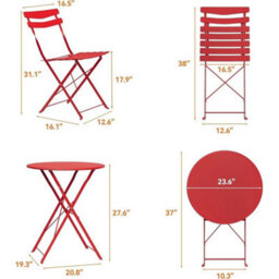 3 Piece Folding Patio Bistro Table And 2 Chair Outdoor Patio Furniture Set Metal - thumbnail 2