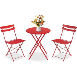 3 Piece Folding Patio Bistro Table And 2 Chair Outdoor Patio Furniture Set Metal - thumbnail 1