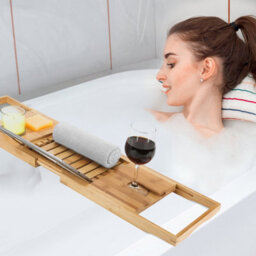 Woodluv Luxury Bamboo Extendable Bathtub Tray, Bath Bridge, Bath Caddy 70 X 22 X 4 Cm - thumbnail 3