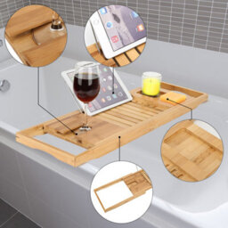Woodluv Luxury Bamboo Extendable Bathtub Tray, Bath Bridge, Bath Caddy 70 X 22 X 4 Cm - thumbnail 6