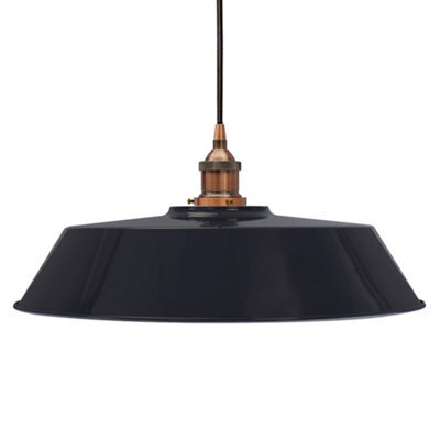 Navy Blue Large Chancery Painted Dome Pendant Light With Antique Copper Lamp Holder And Black Round Cable - Se Home - image 1