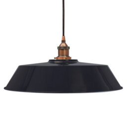 Navy Blue Large Chancery Painted Dome Pendant Light With Antique Copper Lamp Holder And Black Round Cable - Se Home - thumbnail 1
