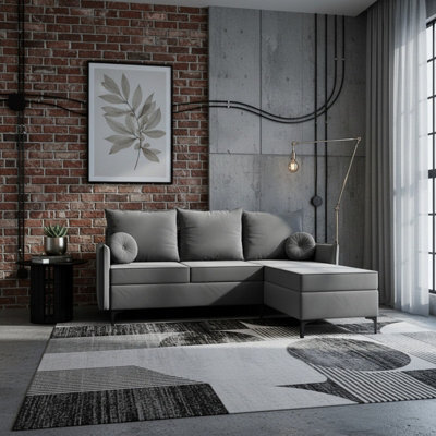 Leon L Mdf Upholstered Corner Sofa Bed With Dl Mechanism Bonell Spring Metal Legs Storage 213X168X101Cm Light Grey Right - image 1