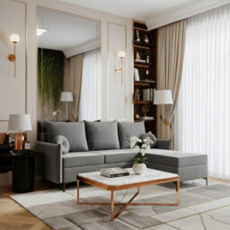 Leon L Mdf Upholstered Corner Sofa Bed With Dl Mechanism Bonell Spring Metal Legs Storage 213X168X101Cm Light Grey Right - thumbnail 2