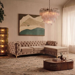 Monaco Chesterfield 3 Seater Chaise Sofa Mink Velvet L Shaped Corner Chaise- Right Hand Deep Buttoned Upholstery Couch Lounge - thumbnail 1