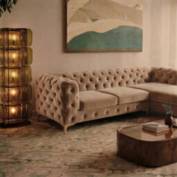 Monaco Chesterfield 3 Seater Chaise Sofa Mink Velvet L Shaped Corner Chaise- Right Hand Deep Buttoned Upholstery Couch Lounge - thumbnail 3