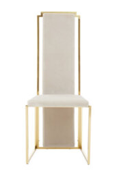 Orsina Luxurious Modern Dining Chair, Stainless Steel Gold Finished Frame Accent Chair. Natural Fabric Dining Chair - thumbnail 2