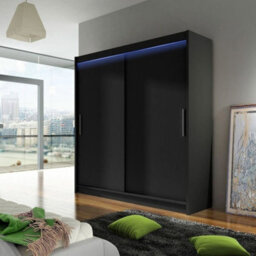 Bega I 180 Sliding Wardrobe With Hanging Rail And Shelves Black With Led Lights - thumbnail 2