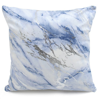 Velosso Foil Print Polycotton Scatter Cushion, Zip Closure, Luxury Style Home Accessories For Modern Living Room Decor - Blue