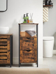 Songmics Vasagle Bathroom Floor Cabinet, Bathroom Storage Cabinet, Slim Bathroom Storage Cabinet With 2 Drawers, Rustic Brown And Black