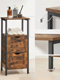 Songmics Vasagle Bathroom Floor Cabinet, Bathroom Storage Cabinet, Slim Bathroom Storage Cabinet With 2 Drawers, Rustic Brown And Black - thumbnail 5