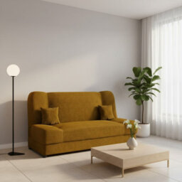 Jonas Living Room Sofa Bed With Click Clack Sleeping Surface Storage Container Wooden Frame Mustard - thumbnail 1