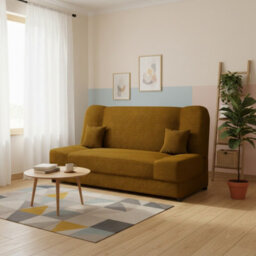 Jonas Living Room Sofa Bed With Click Clack Sleeping Surface Storage Container Wooden Frame Mustard - thumbnail 2