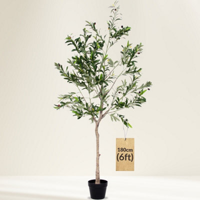 Novecrafto 180Cm Artificial Olive Tree With Decorative Pot & Mediterranean Stones - Realistic Indoor Faux Plant With Lifelike Leaves & Fruits - image 1