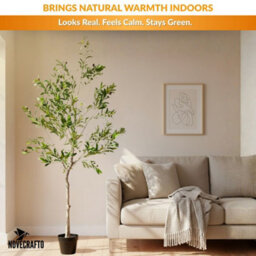 Novecrafto 180Cm Artificial Olive Tree With Decorative Pot & Mediterranean Stones - Realistic Indoor Faux Plant With Lifelike Leaves & Fruits - thumbnail 3