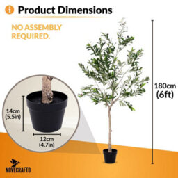 Novecrafto 180Cm Artificial Olive Tree With Decorative Pot & Mediterranean Stones - Realistic Indoor Faux Plant With Lifelike Leaves & Fruits - thumbnail 2